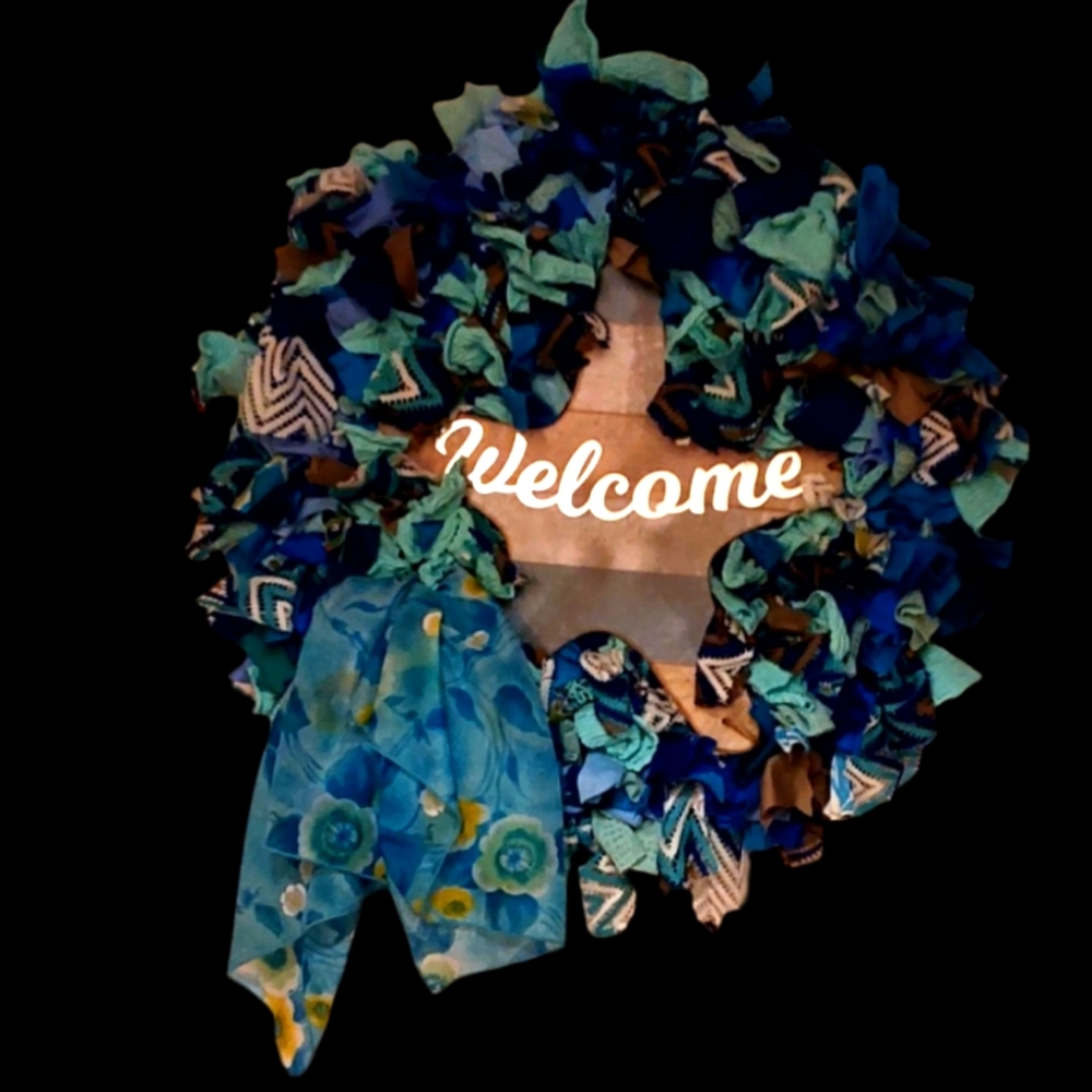 Hand Crafted Blue and Green Decor Accent Wreath